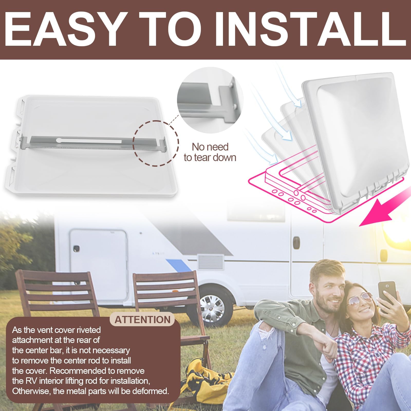 Wadoy 13 x 13 RV Vent CoverLid Compatible with Jensen 40152 Metal Base | 2 Pack 1994 & Up ModelsUniversal Roof Vent Cover Replacement for RV Trailer Camper Motorhome Durable Weather Protectio product thumbnail 6