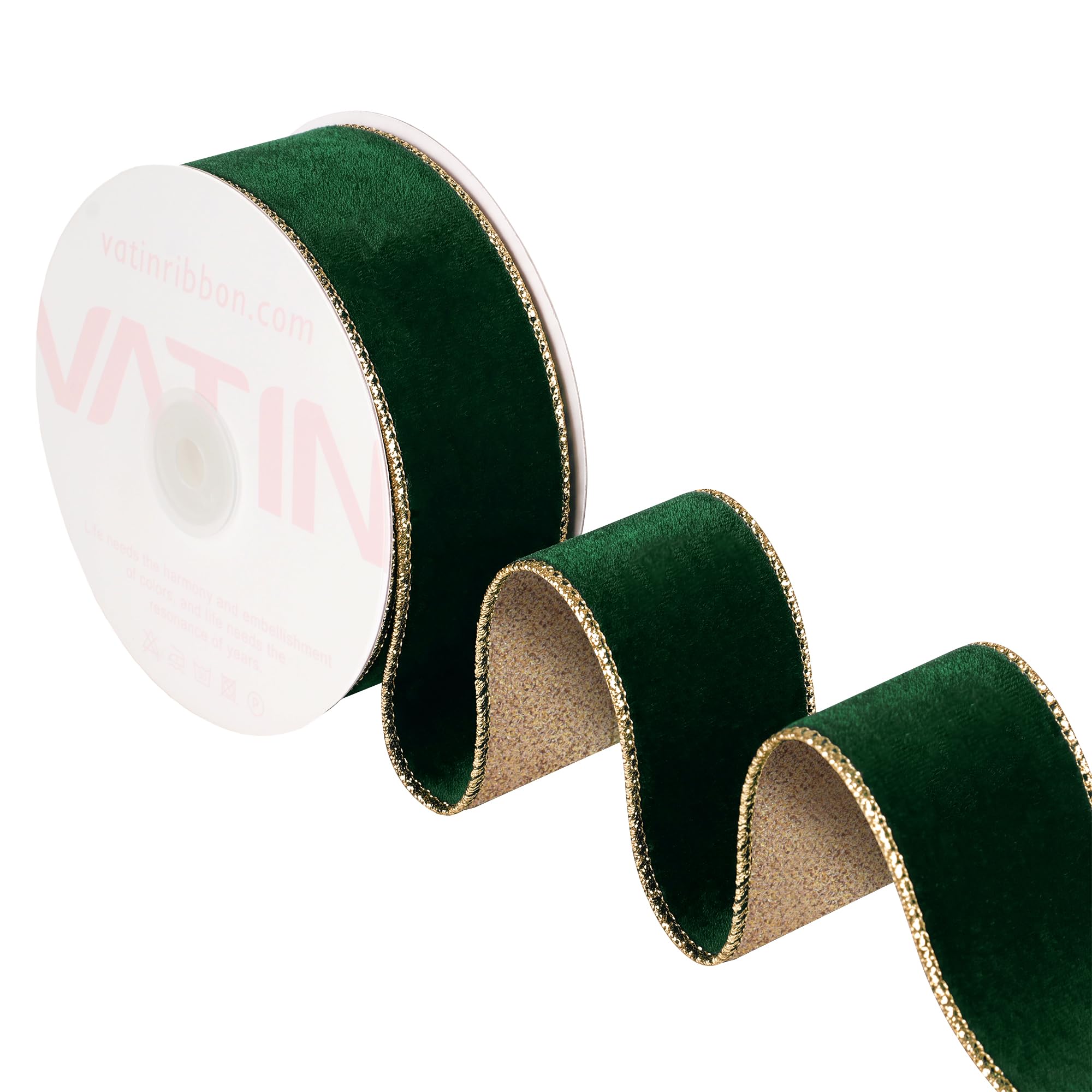 VATIN Dark Green Wired Velvet Ribbon, 38 MM x 9 M, Luxury Christmas Ribbon — image 1