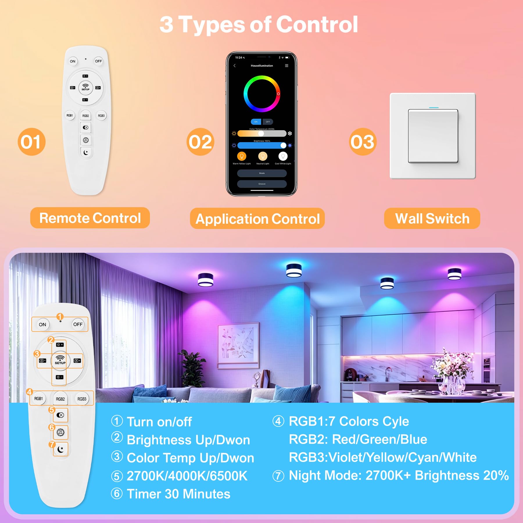 2x Faretti da Soffitto LED RGB Dimmerabile, IP65 Plafoniere Faretti led soffitto con telecomando APP, Plafoniera da soffitto 12W Nero 2700K-6500K, Piatto,Alluminio,230V,Rotonda,luce da bagno,Ø10,9cm