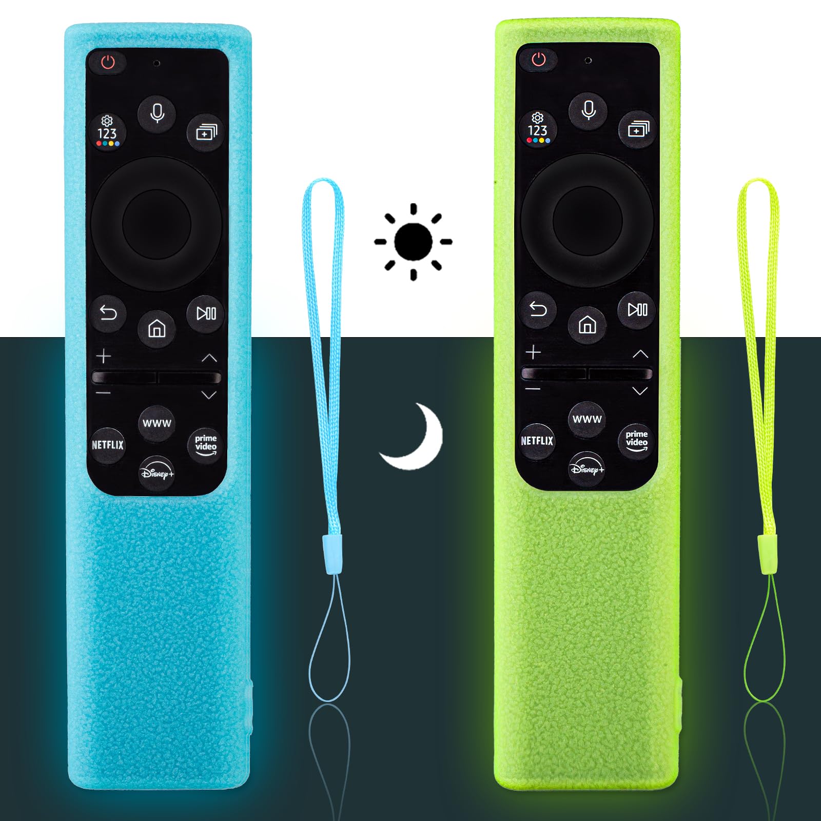 Photo 1 of 2 Pack Remote Cover for Samsung Smart TV, Silicone Protective Case for Samsung Solar Cell Remote 2021 2022 BN59-01357 BN59-01385 BN59-01265A Anti-Slip Remote Case Glow in Dark (Glow Green +Glow Blue) Glow Green + Glow Blue