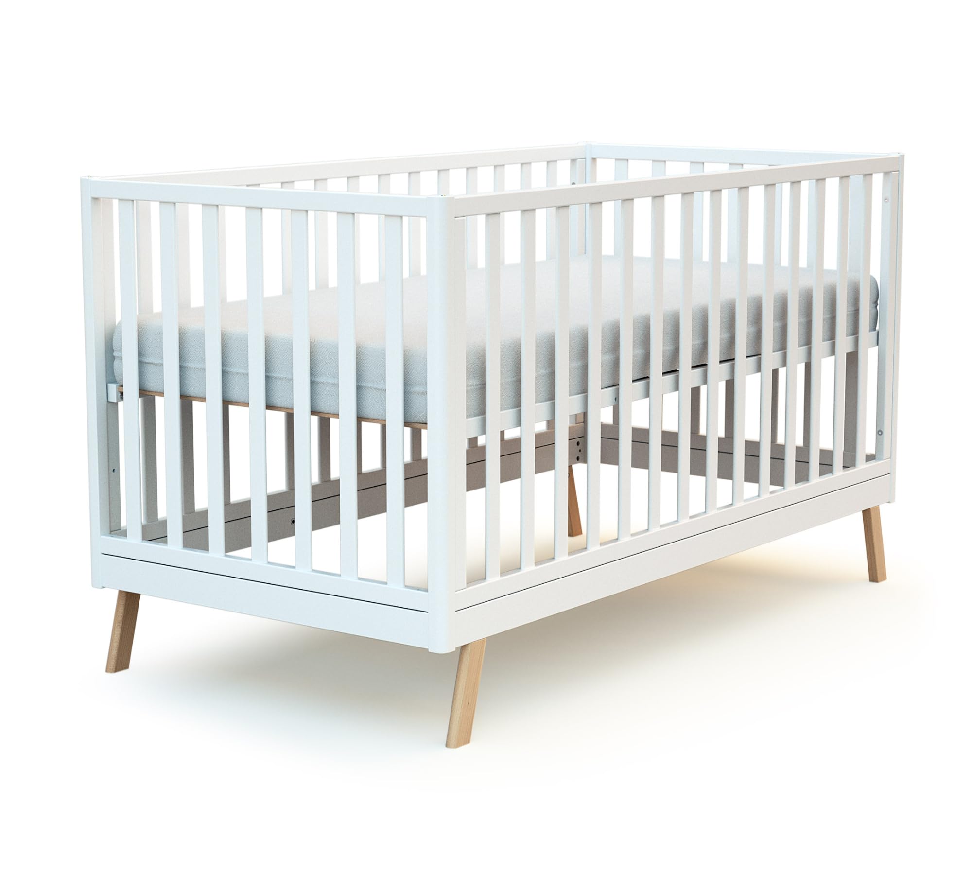 AT4 - Cuna bebé casita evolutiva CONFORT madera - Blanco/Haya Barnizada - 70 x 140-146 x 74,50 x 162,50 cm