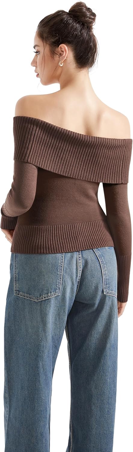 SUUKSESS Women Off Shoulder Sweaters Long Sleeve Ribbed Knit Going Out Fall Tops Blouse - Image 6