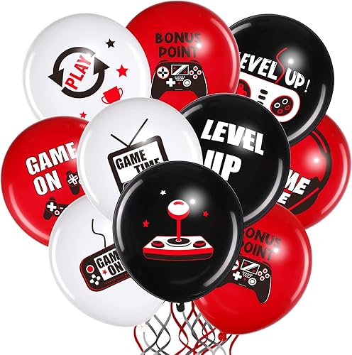Aoriher Juego de globos de látex negro para fiesta de videojuegos, decoración de cumpleaños para jugadores, suministros de fiesta de cumpleaños, 36