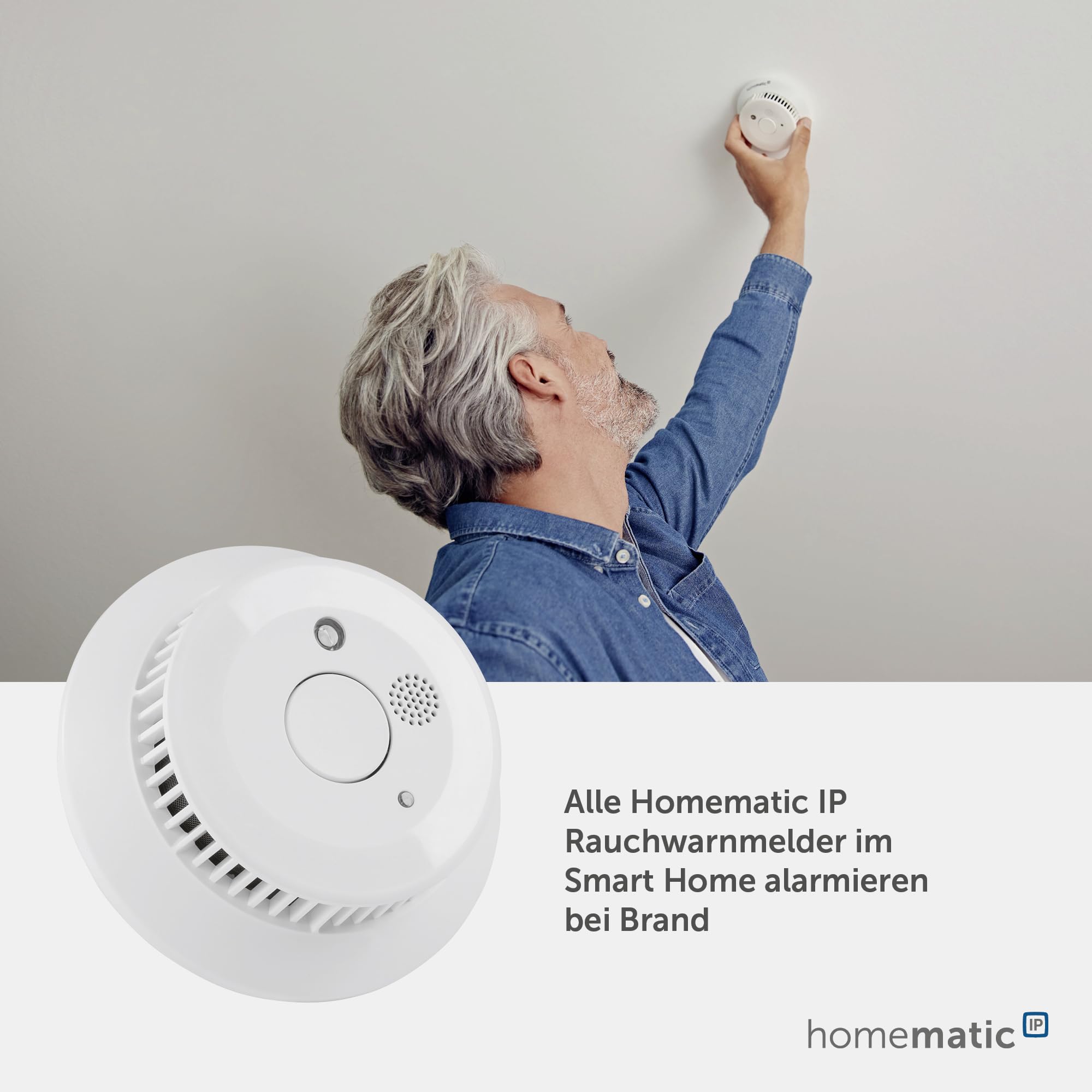 Homematic IP Rauchwarnmelder Q-Label Smart Home Rauchmelder LED-Notbeleuchtung