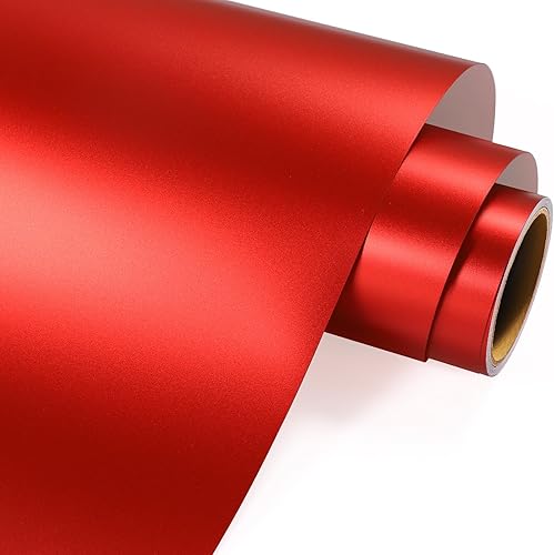GIRAFVINYL Vinilo permanente rojo, rollo de vinilo metálico mate de 12 pulgadas x 6 pies, vinilo adhesivo rojo para decoración del hogar, automóvil,