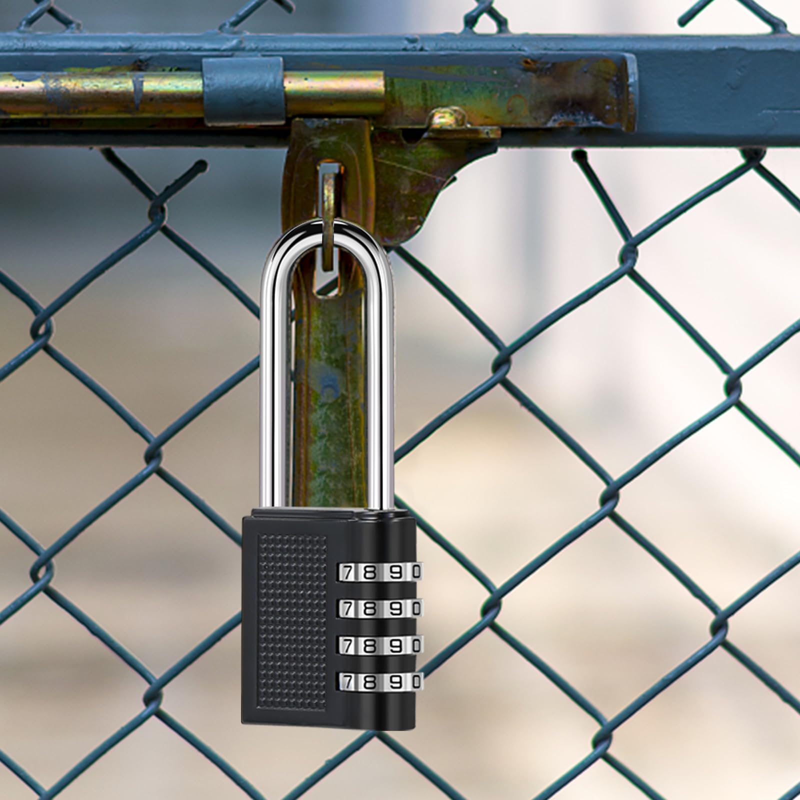 Oderra 4 Digit Combination Padlock, Long Outdoor Security Padlock for Lockers Warehouses, Schools, Reinforced Long Life Lock - Image 2
