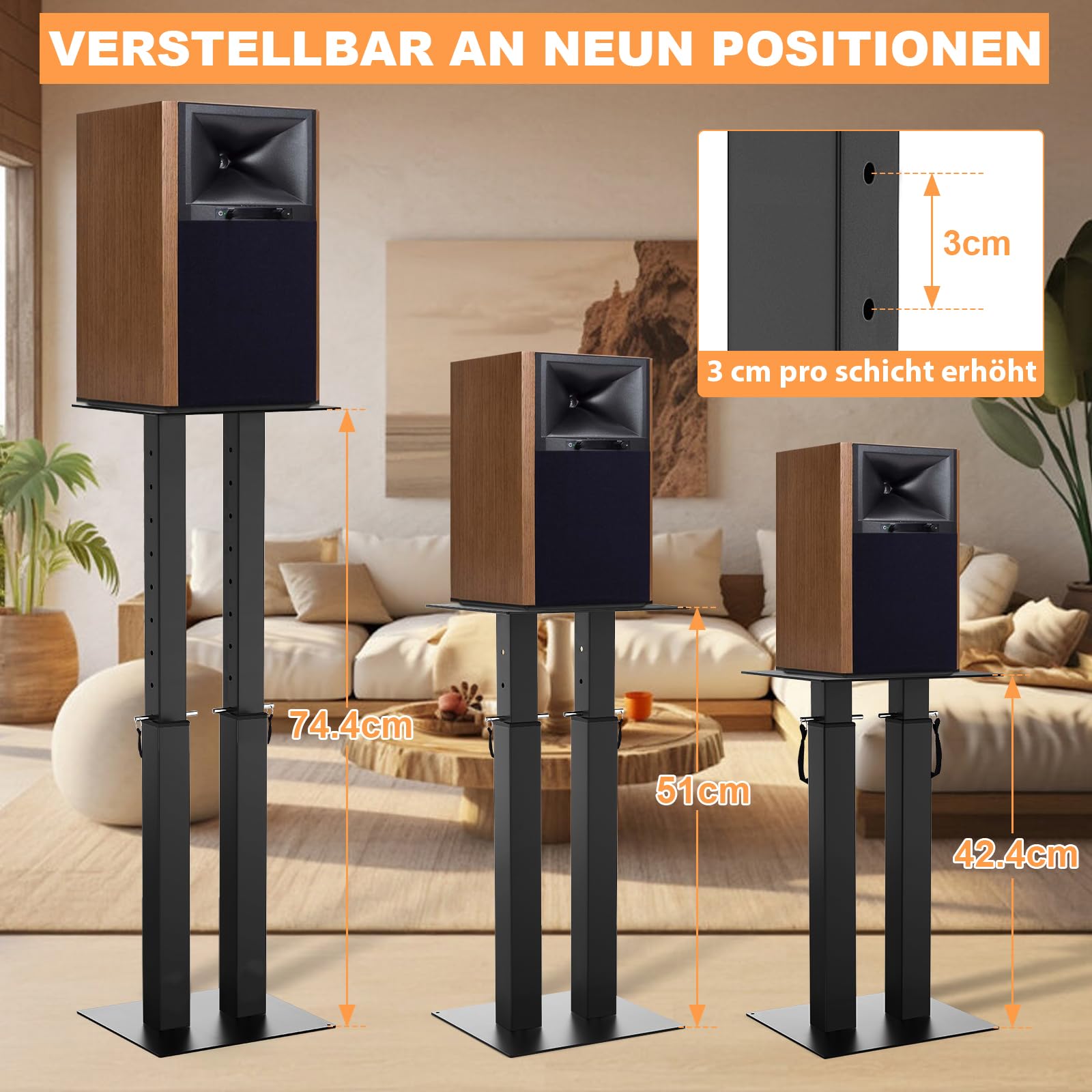 Höhenverstellbare Lautsprecherständer, 2er-Set Bodenlautsprecherständer | Doppelrohr-Lautsprecherständer mit Kabelmanagement, mit Rutschfesten Eva-Matten, Tragfähigkeit 10 kg, Universaltyp, Eisen