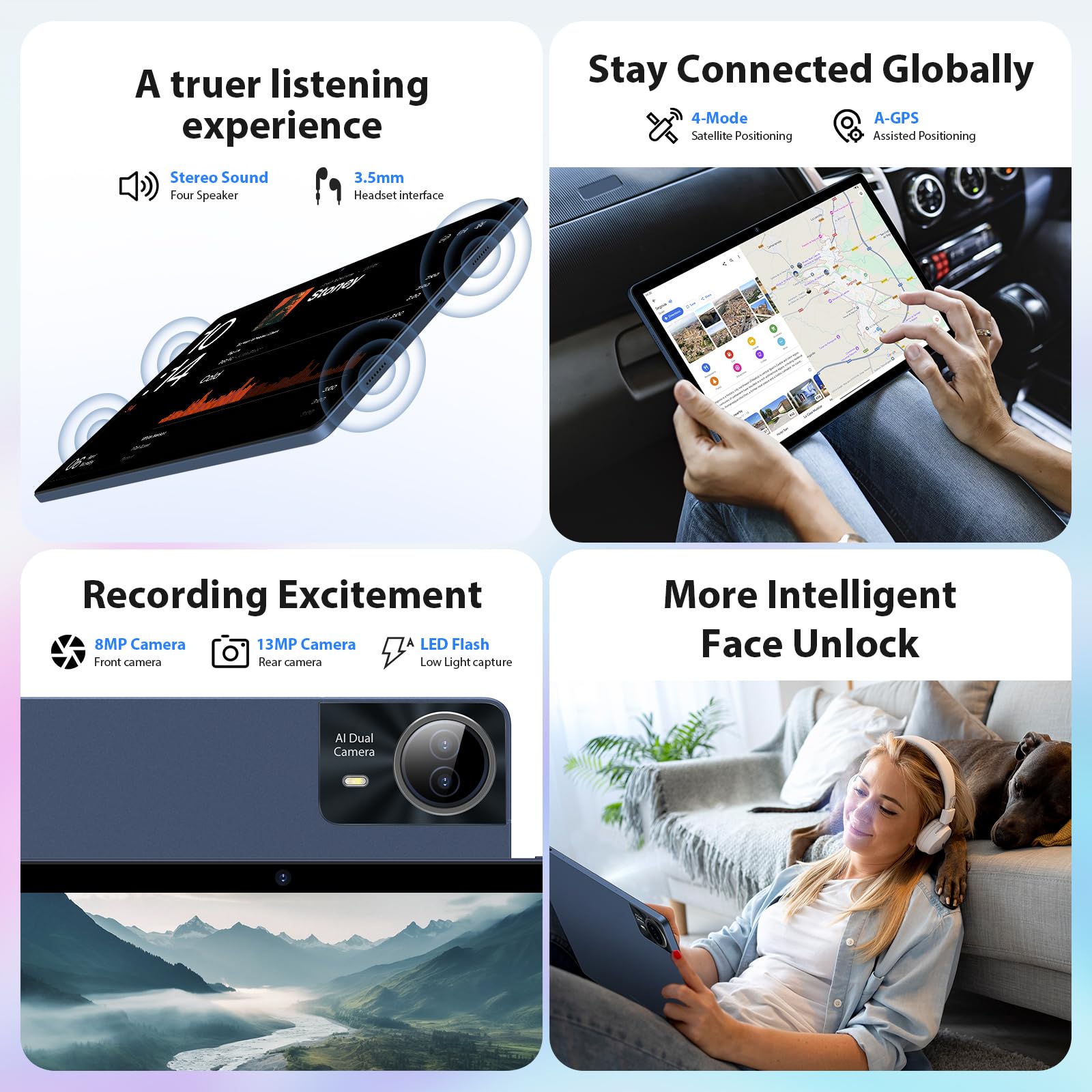 2.5K Android 15 Tablette 14 Pouces, 4G Lte/5G WiFi, INCELL 2240 x1400, 11580mAh, 36GB RAM+512GB ROM (Extension 2TB), Octa-Core, 13MP+8MP, Tablette Tactile avec étui/GPS/Bluet 5.0-Bleu
