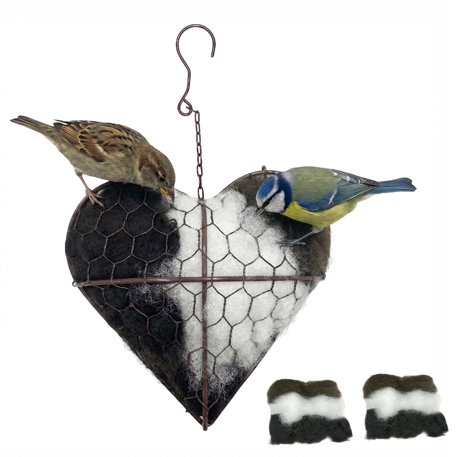 Nistmaterial für Wildvögel, Nistmaterials für Vögel, Vogelnest Herz, Vögel Nistmaterial Und Halter-Set, Inklusive 2 Beutel mit Nistmaterials, Nisthilfen für Vögels, für Garten, Hof