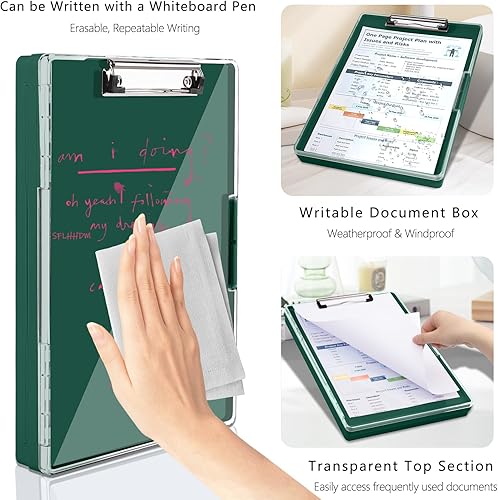 Miniatura 5 de Portapapeles con almacenamiento, tableros de clip resistentes de 8.5 x 11 pulgadas con 2 fundas de almacenamiento, portapapeles de almacenamiento de
