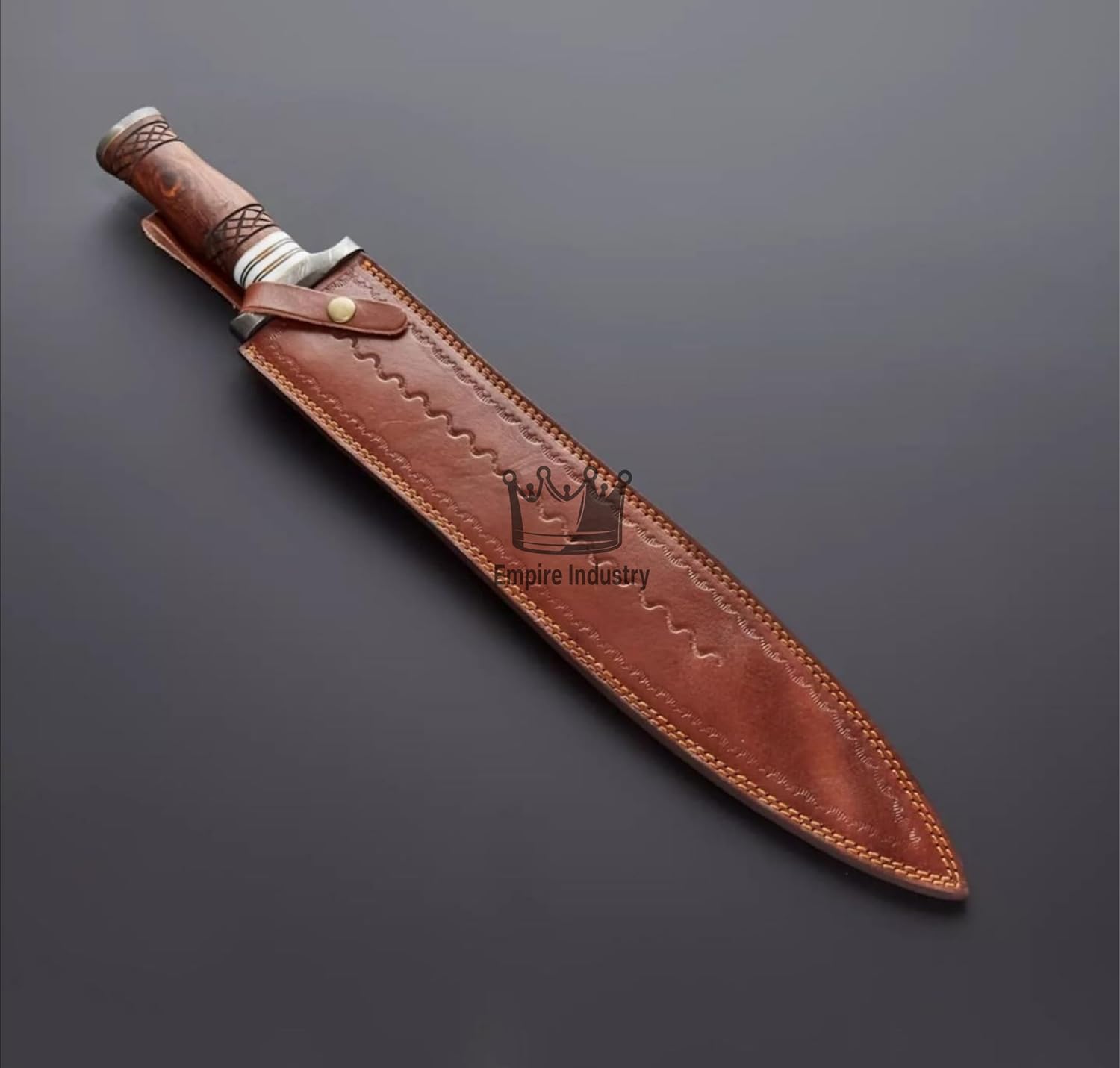 Empire - 25 Inch Long Handmade Damascus Steel Double Edge Viking Sword with Sheath - Wood Grip - Sharpe Edges - Hunting Sword - Hand Forged Tactical Sword - Best Gift for Him