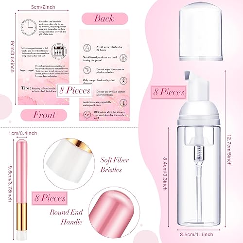 Miniatura 10 de Juego de 8 cepillos para champú de pestañas, bolsa de cuidado posterior para pestañas, tubos de rímel desechables, bomba de espuma, extensión de