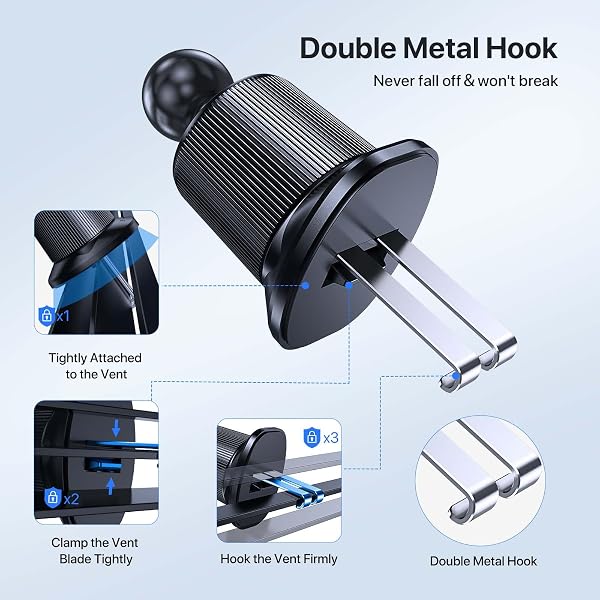 Miracase Handyhalterung Auto【Hochstabile Doppel-Stahlhaken】 Handyhalter fürs Auto Lüftung 360°Drehung für iPhone 15 Pro Max/14/13/12/11/SE/Samsung/Oneplus/Huawei usw Köper - 3