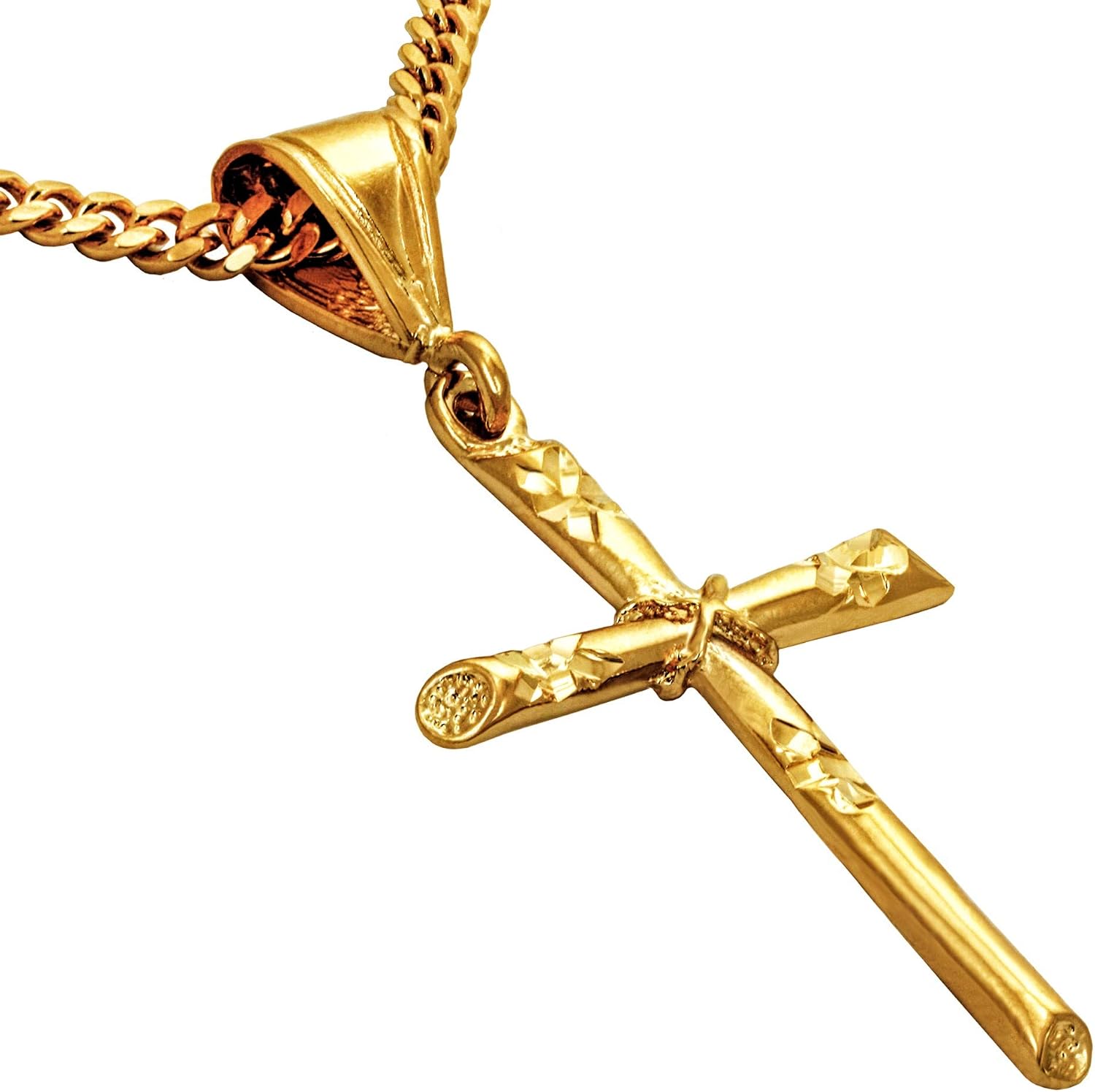 LIFETIME JEWELRY Large Cross Necklace Chain for Men and Women 24k Gold Plated