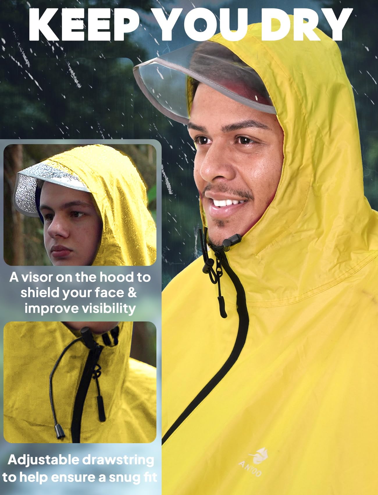 ANYOO Mantella da Bicicletta Impermeabile Portatile Leggera Poncho da Pioggia Bici Bicicletta Compatta Riutilizzabile Unisex per Backpacking Campeggio Aria Aperta