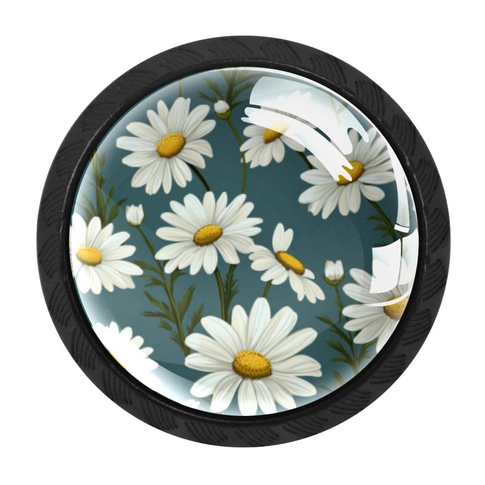 CHENZZZZ 4 Pack Daisy Kitchen Cabinet Knobs Drawer Knobs Dresser Knobs Matte Black Zinc Knobs Drawer Pulls Door Knobs Dresser Drawer Handles Knobs for Dresser Drawers