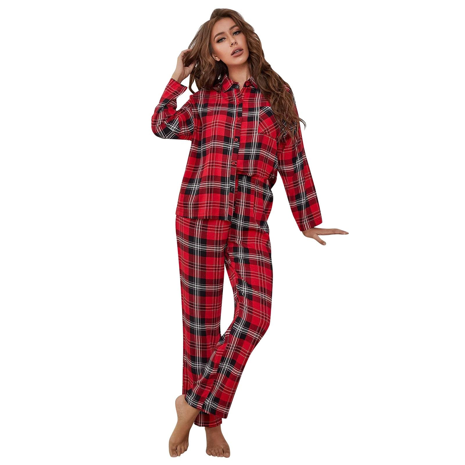 Vêtement Nuit Coton Doux Lavable Machine Litherday Pyjama Femme Hiver - Ensemble Coton Manches Longues Carreaux Ensemble Nuit Haut Bas Vêtement Nuit Coton Doux Lavable Machine Litherday Pyjama Femme Hiver - Ensemble Coton Manches Longues Carreaux Ensemble Nuit Haut Bas