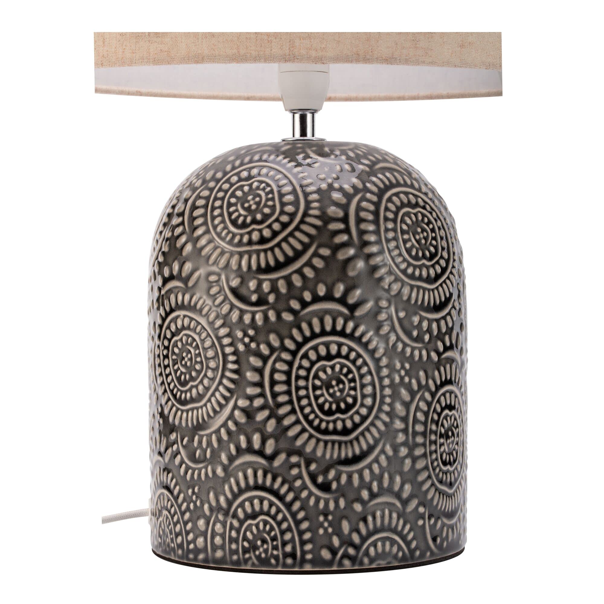 Pauleen 48225 Shiny Dreamer Tischleuchte max. 20 Watt handgefertigt Beige, Grau Nachttischlampe im Boho Look aus Stoff, Keramik E14