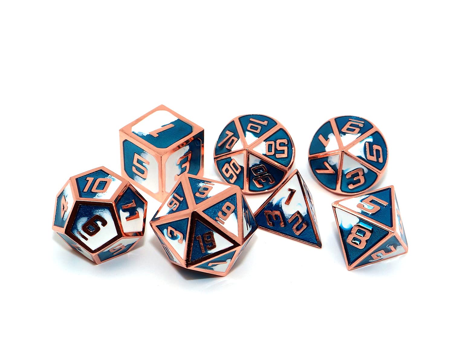 CREEBUY DND Dice Set Teal White Metal Polyhedral Dice for Dungeon and Dragons D&D RPG MTG Table Games Alloy Crafts Dice with Dice Bag