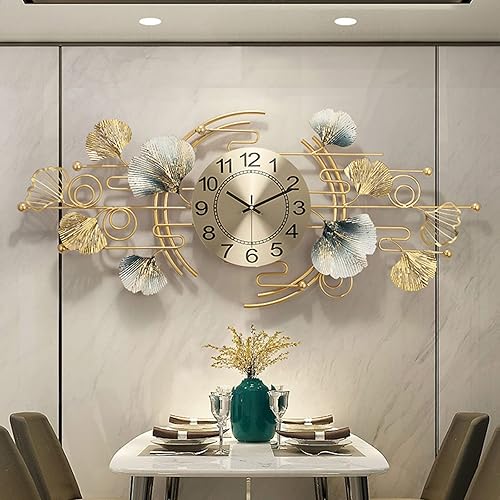 Miniatura 2 de Relojes de pared grandes con hojas de ginkgo para sala de estar, entrada, decoración de pared silenciosa para dormitorio, cocina, entrada, hogar,