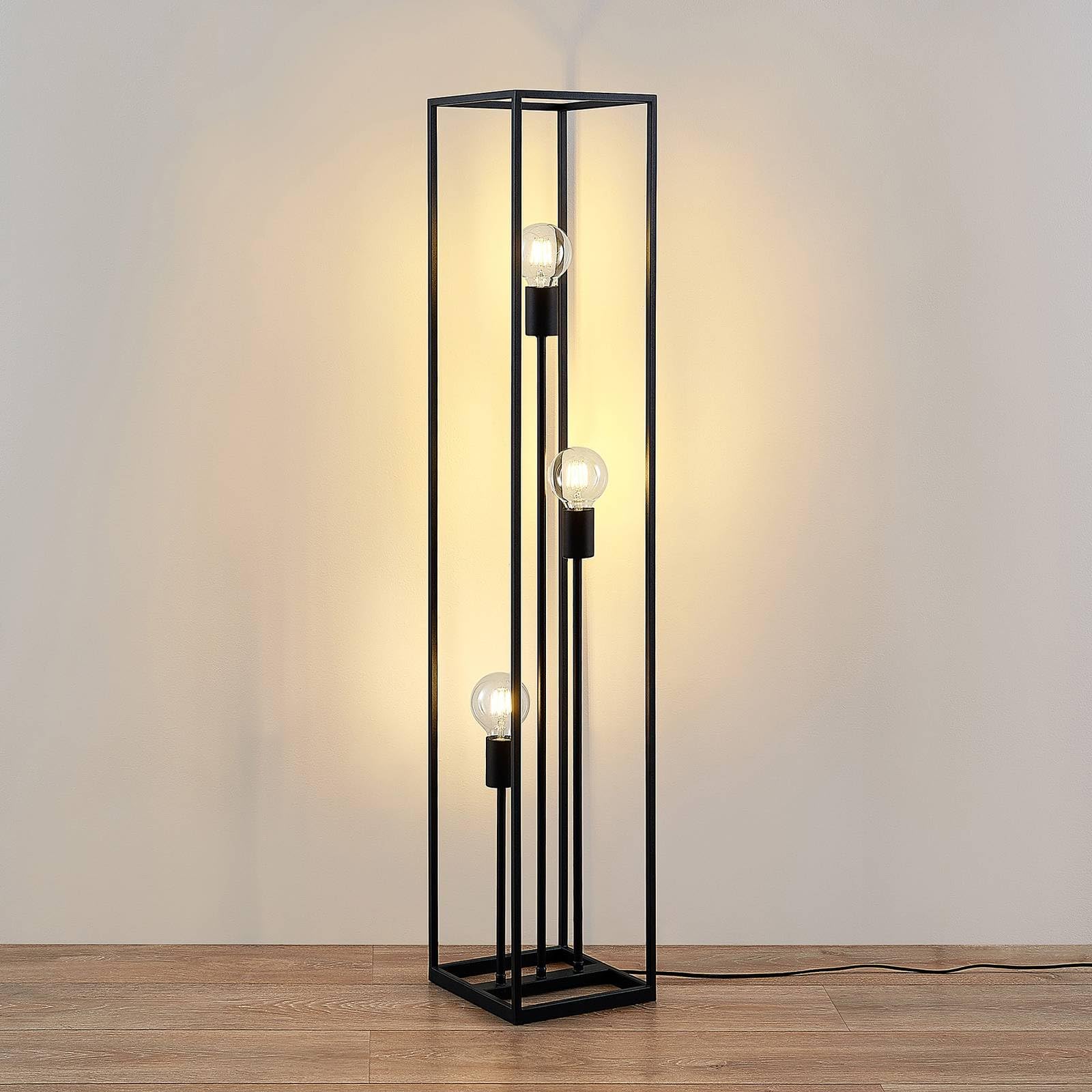 Lindby Stehlampe Wohnzimmer, Stehleuchte schwarz Metall Ecklampe 3x E27 Leuchtmittel Leselampe Standleuchte Wohnzimmerlampe Standlampe