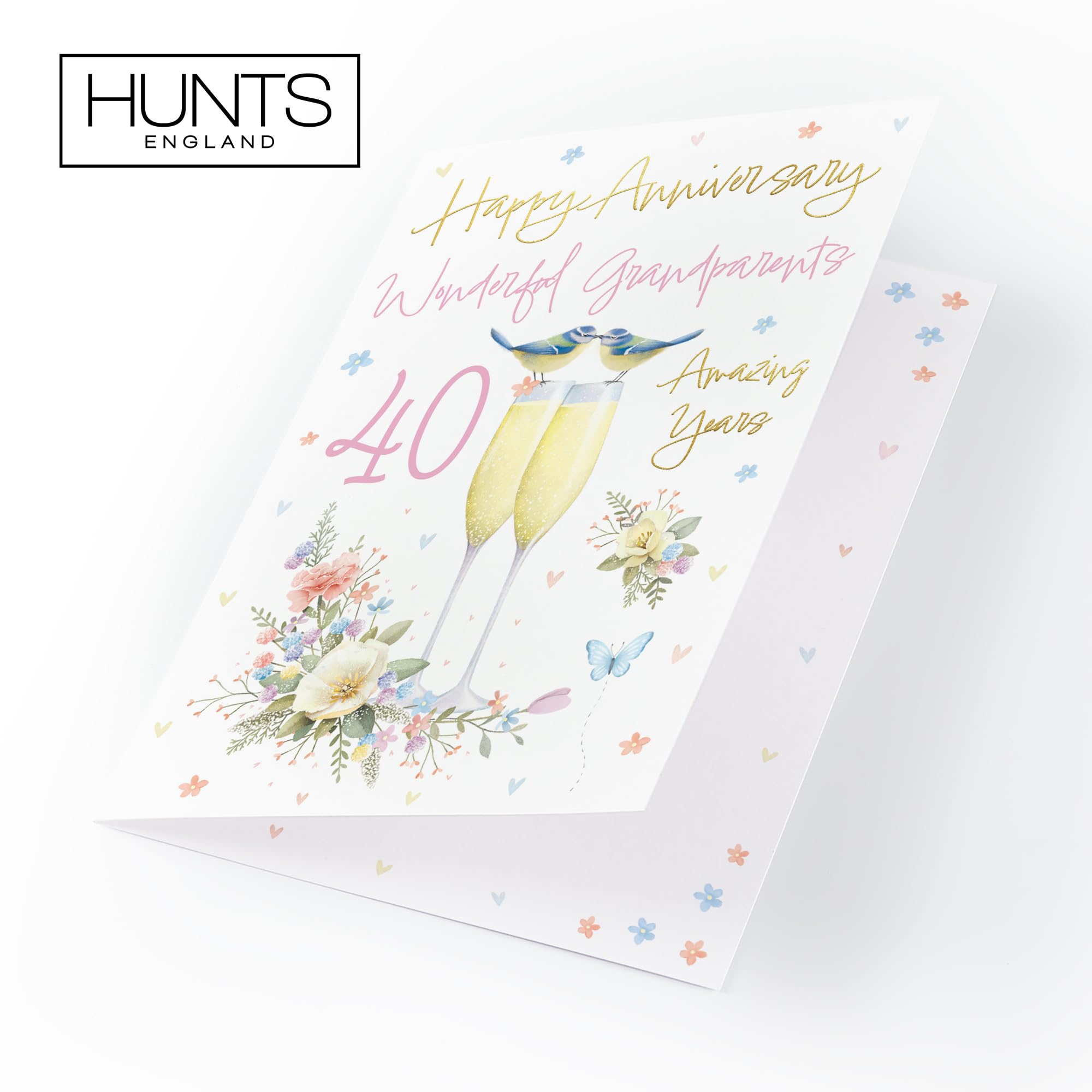 Hunts England, Grandparents 40th Anniversary Card, A5 Size, Champagne Flutes, Gold Foil - Image 4