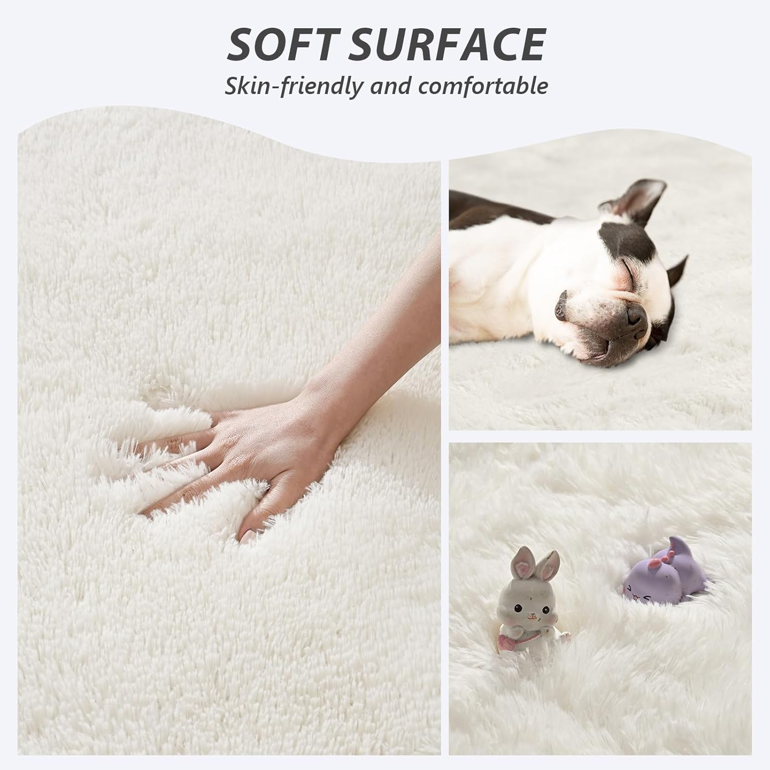 Przemy Ivory Area Rug for Bedroom, 4x6 Feet Fluffy Shaggy Living Room Rugs, Super Soft Fuzzy Carpet Rug for Boys Kids Room Dorm Nursery Indoor Home Decor