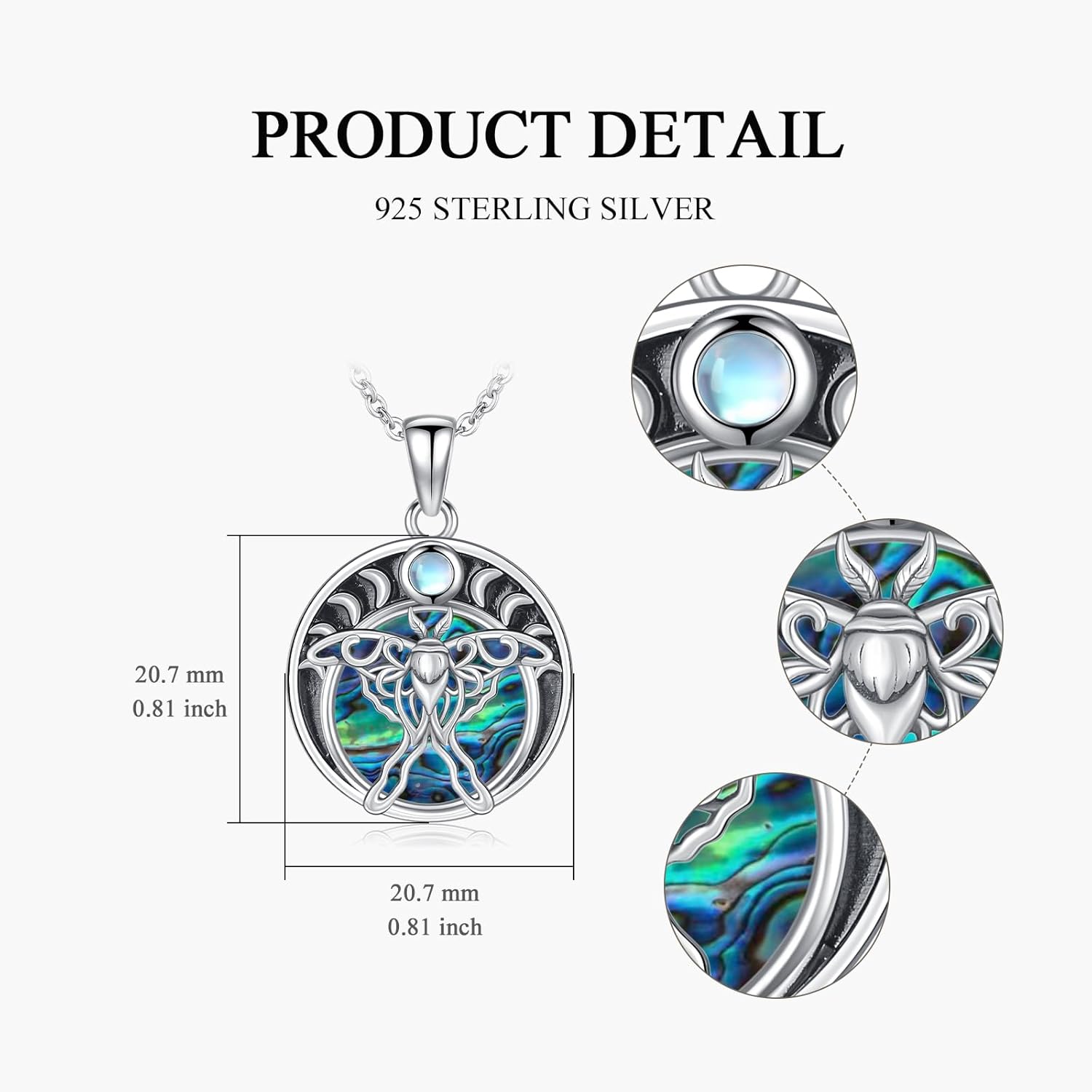 YAFEINI Luna Moth/Scorpion Necklace Sterling Silver Insect Necklace Abalone Shell Jewelry Gifts for Women - Image 3