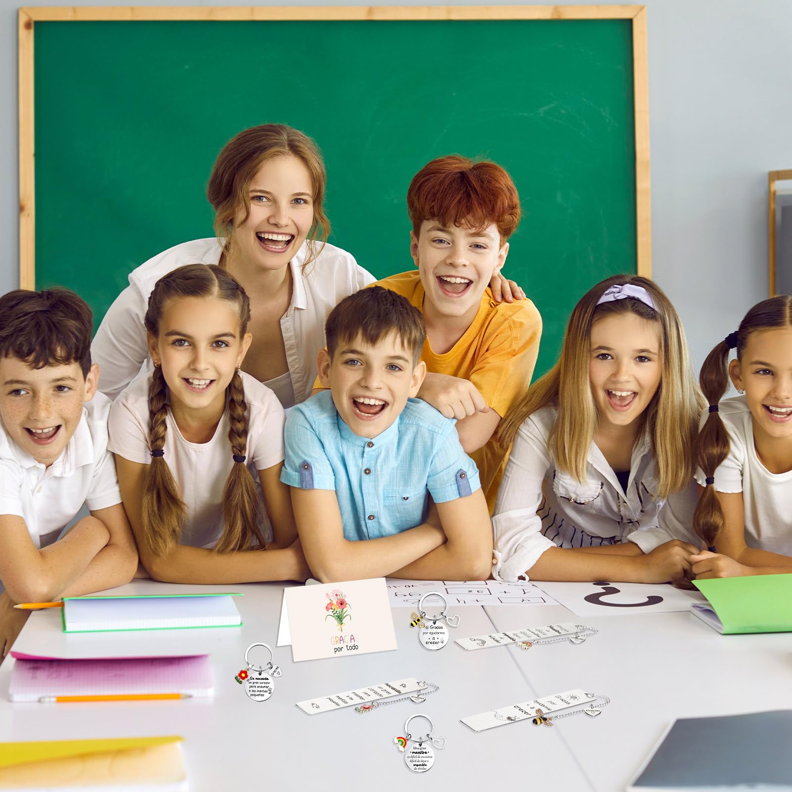 Jadive Marcapáginas Profesora Acero Inoxidable 3 Sets Regalo Maestra Primaria Llaveros Tarjetas Sobres Kraft