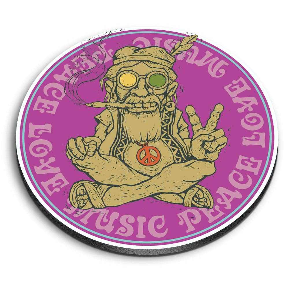 1 x Round MDF Magnet - Peace Love Music Marijuana Weed 6033