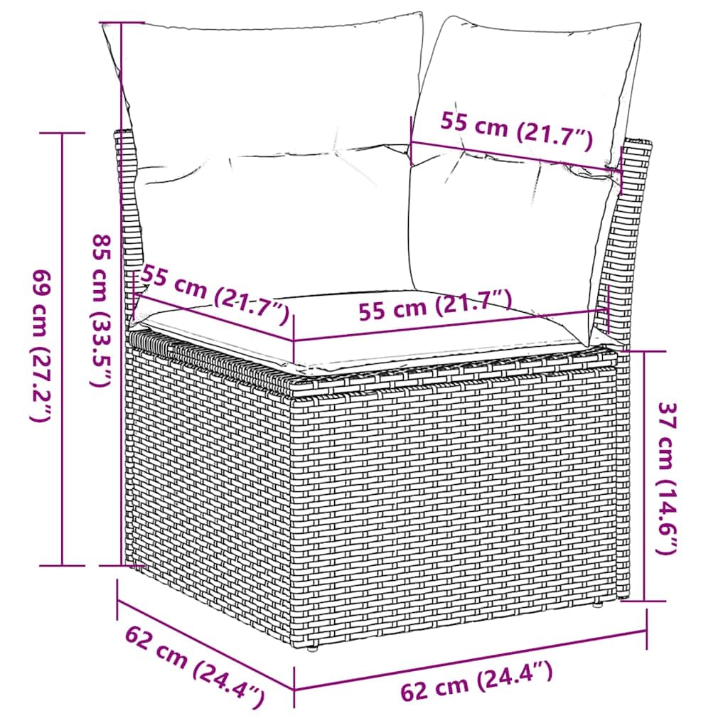 11-TLG. Garten-Sofagarnitur Grau mit Kissen Poly Rattan, wetterfestes Polyrattan Geflecht, Lounge Sitzgruppe für Terrasse Balkon und Wintergarten, inkl. Tisch, Sessel, Regal, Stauraum