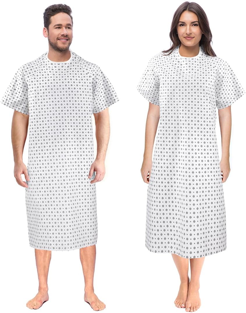 MF Unisex Hospital Gowns, Extra Long Length Patient Gowns with Back Tie for Men and Women, Comfortably Fits Sizes up to 2XL