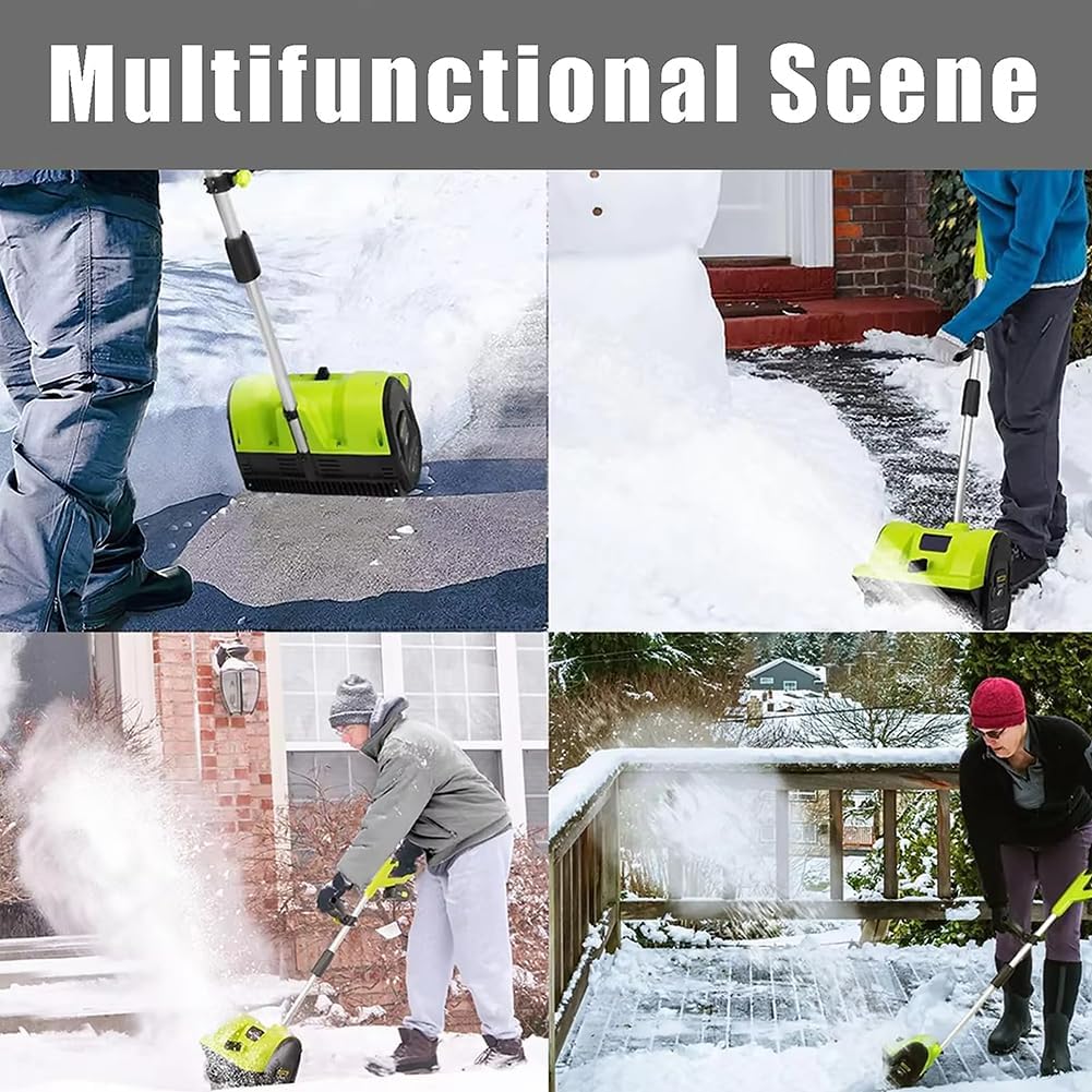 Cordless Snow Shovel, Electric Push Snow Blowe, Battery Powered Electric Snow Blower, Adjustable Direction Snowplow with 2 X Li-ion Battery, Rechargeable Snow Thrower 8m Throwing Distance