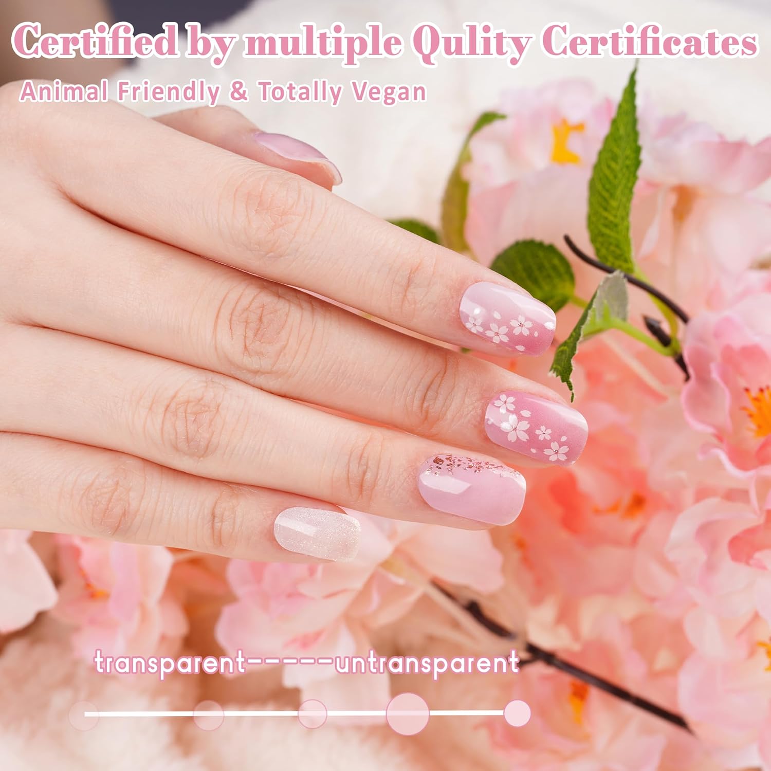 GelMala Semi Cured Gel Nail Strips Sakura Cat Eye 30pcs,Long-Lasting, Easy to Apply&Remove Semi Cured Gel Nails,Easy for begginners (Dance of Sakura)