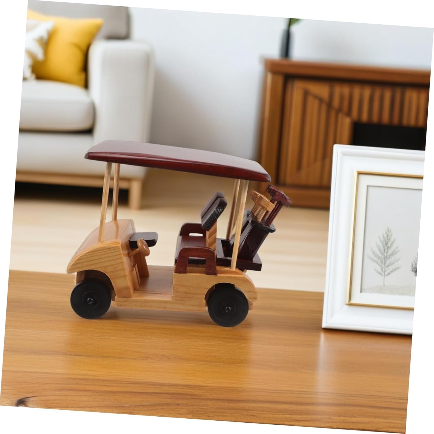 Toyvian Rustic Car Figurine Handmade Antique Wooden Car Model for Vintage Home Decor Unique Retro Vehicle Decoration for Office and Study Charming