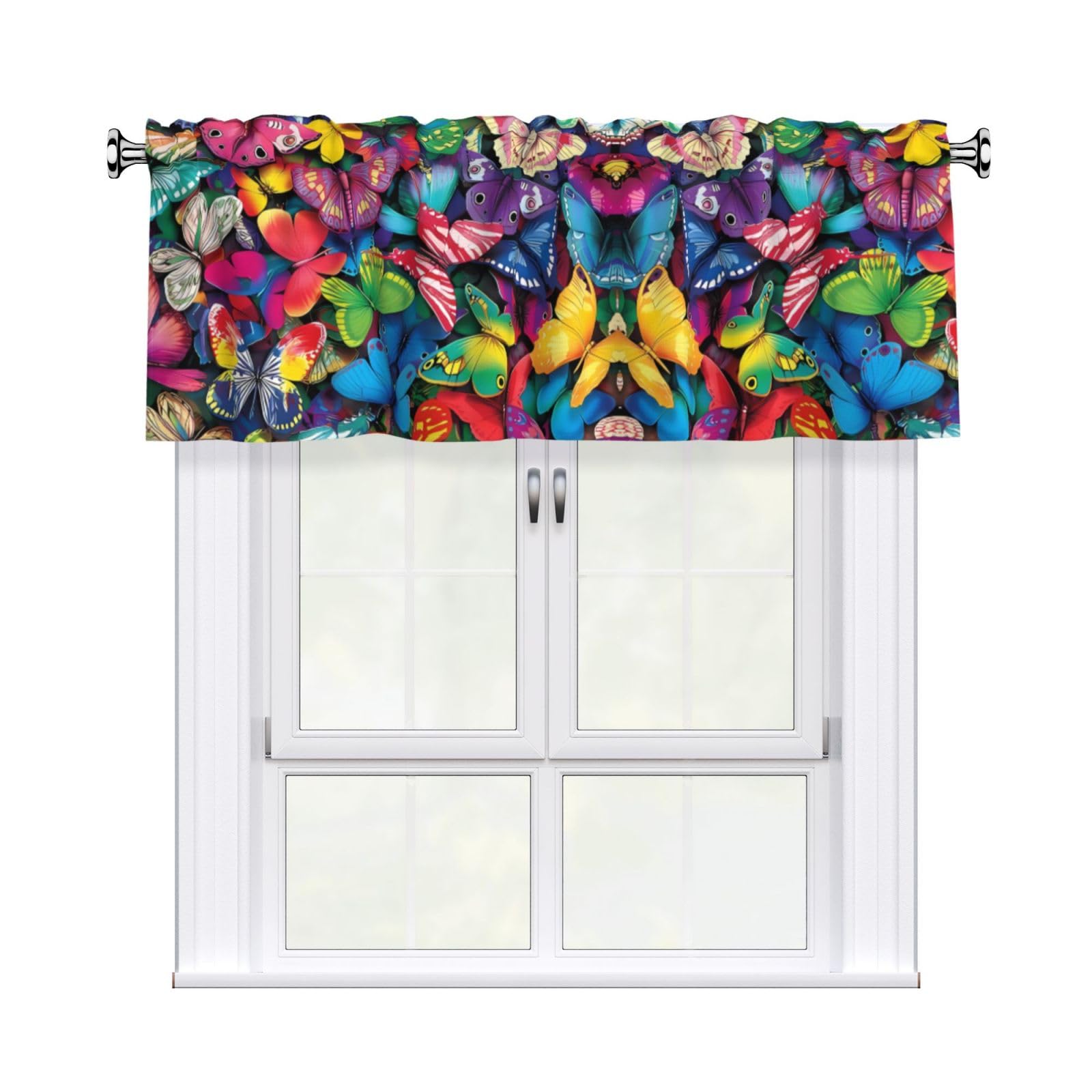 YYHHAOFA Colorful Butterfly Prints Durable Kitchen Window Layer – 54x18 Inch 100% Polyester Valance with Precision Construction