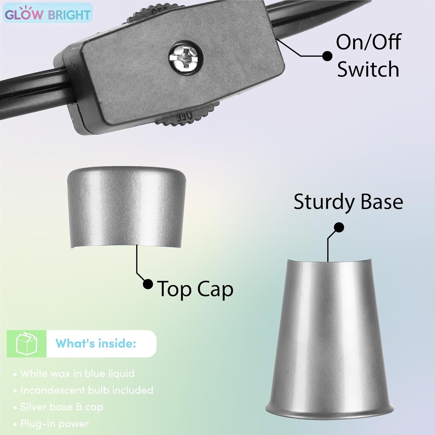 15.43" Cylinder Glow Lamp with Silver Base, Blue Liquid and Green Wax, Novelty Lamp and Home Décor for Adults, Teens and Kids