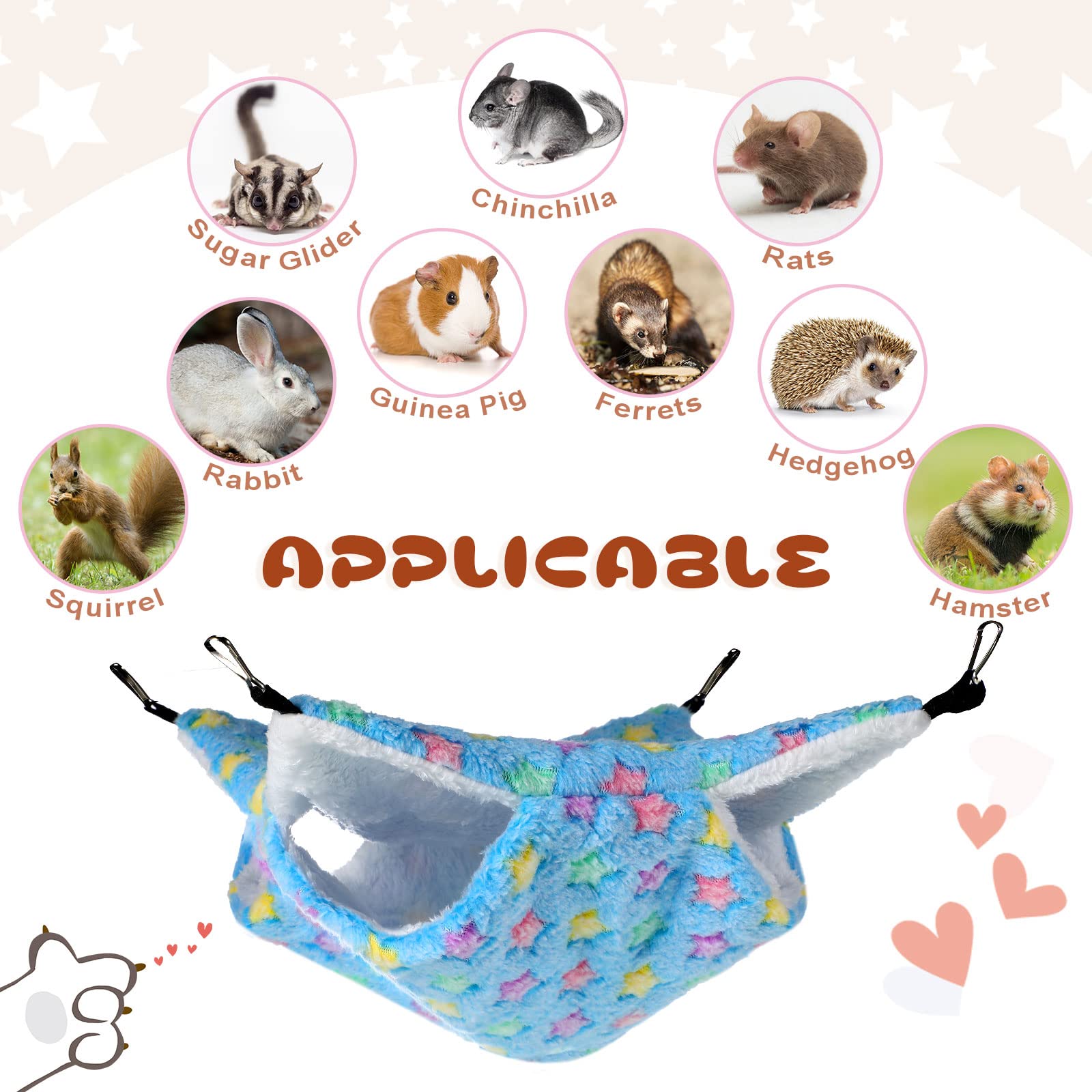 4 Hamacs pour Petits Animaux Hamacs Suspendus pour Cochons d'Inde Lits à Suspendre pour Furet Cachettes de Couchage pour Rat Accessoires de Cage en Polaire pour Hamster (Étoile)