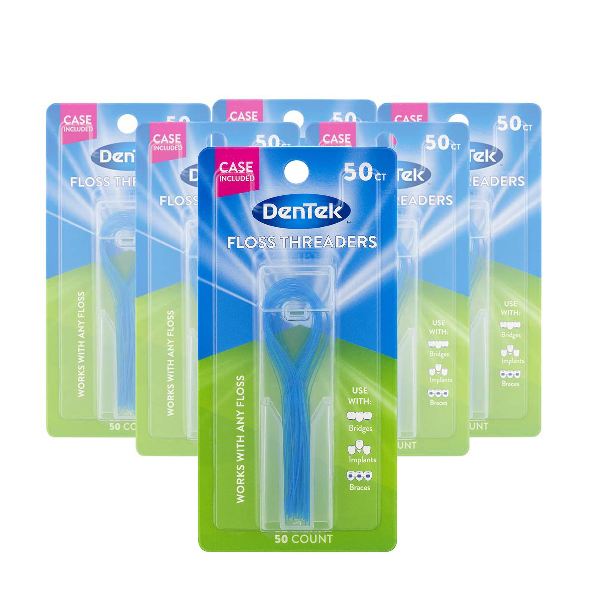 Dentek Floss Threaders with Case, Works with Any Floss, works with Bridges,