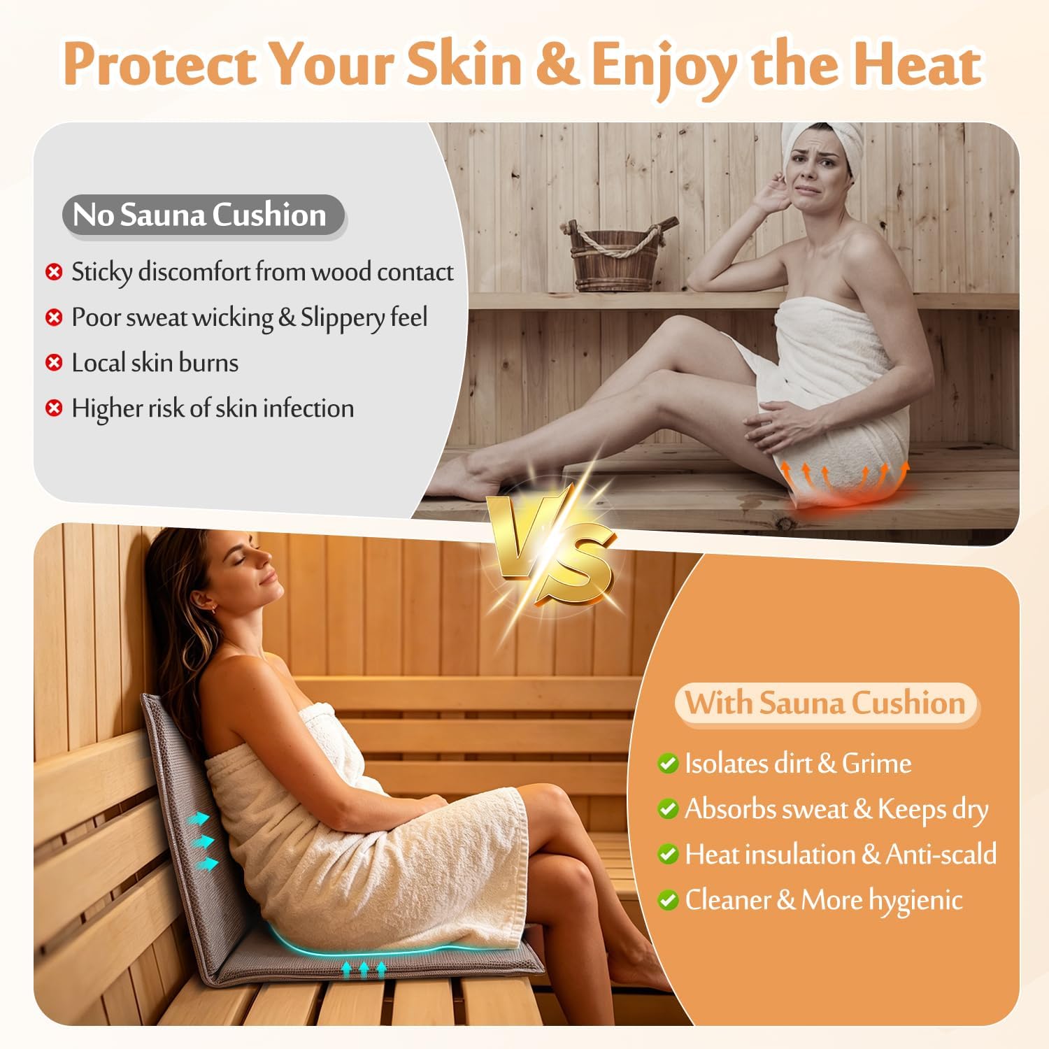 IVOSA Sauna Seat Cushion for Bench, Infrared Sauna Pad Accessories, Finnish Sauna Mat Heat Resistant for Inside Outside, Shower Bench Spa Seat Cushion, Bath Chair Mattress with Removable Cover