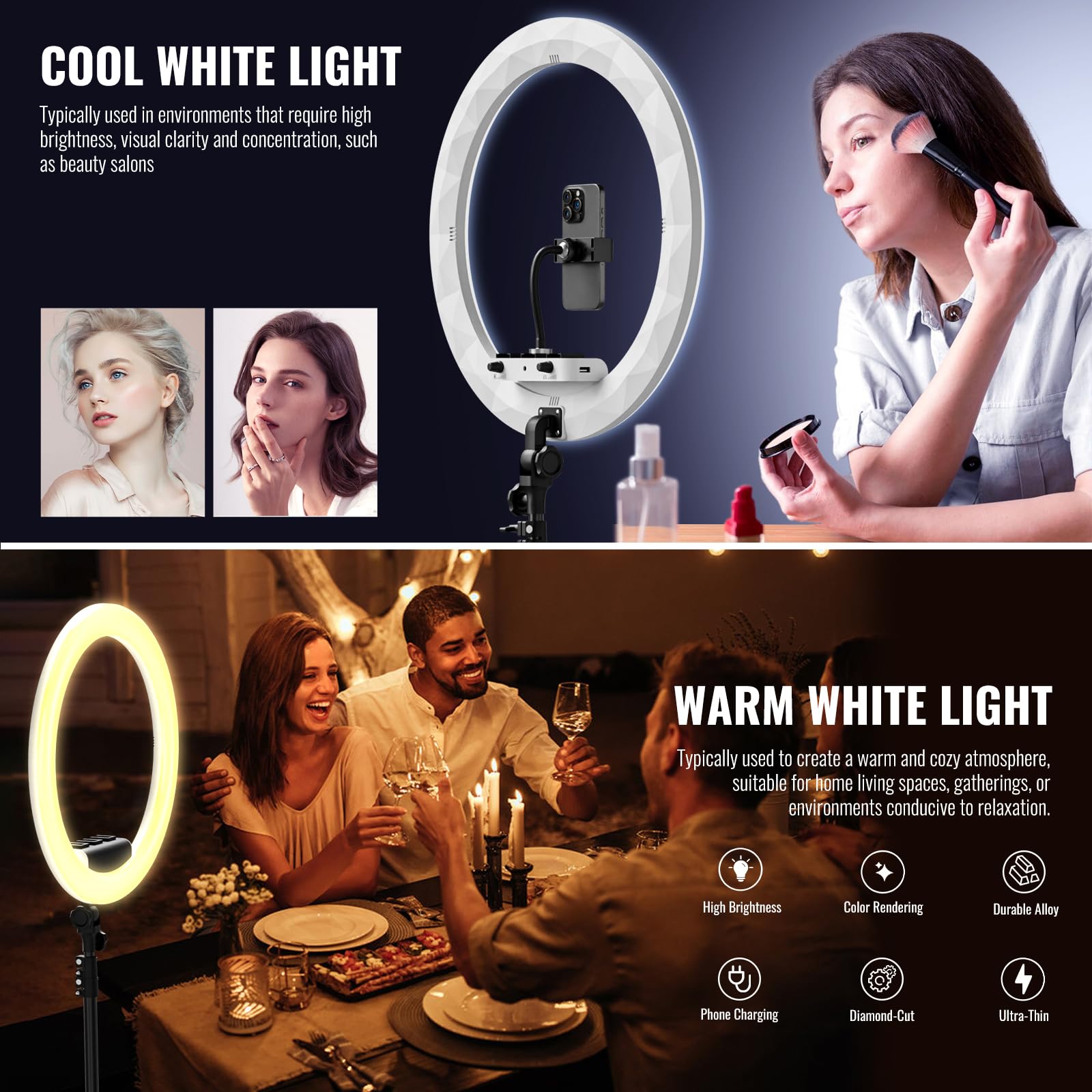 18 Inch Ring Light Adjustable 2700-6500K Color Temperature LED Ring Light with Stand and Carrying Bag for Selfie, Makeup, TikTok, YouTube, Live Broadcast, Vlog