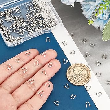 PH PandaHall 200pcs 304 Stainless Steel Wire Guardian Protectors U Shape Wire Guard Loops Thread Protector, 0.7mm Hole Wire Protector for Necklaces Bracelets Beading Jewelry Making Craft