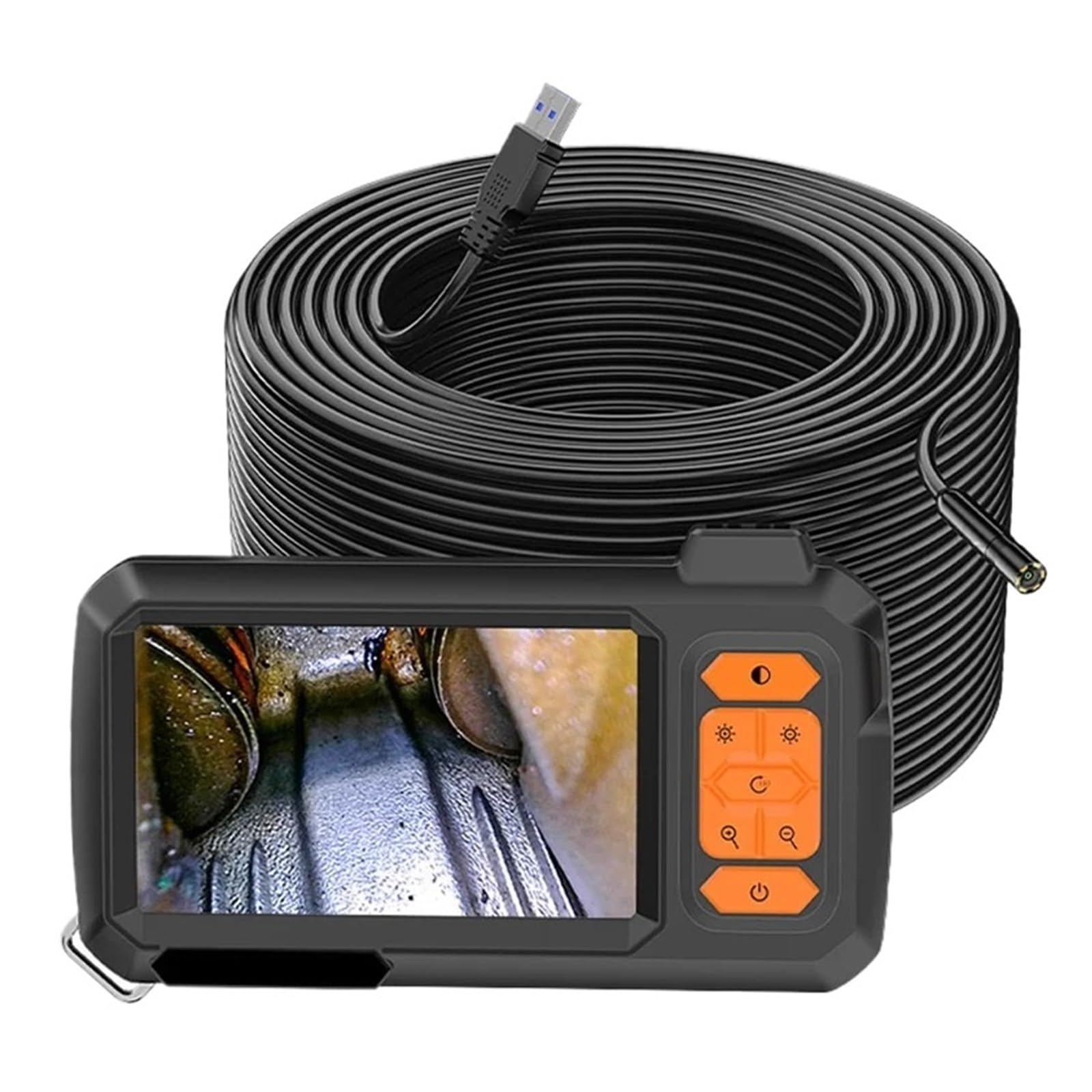 Cámara Endoscópica Pantalla De 4,3 Pulgadas Reemplazable 1-100 Metros Cable Rígido HD1080P Lente De 8MM Inspección De Tuberías USB Boroscopio LED 2600mAh(50m)