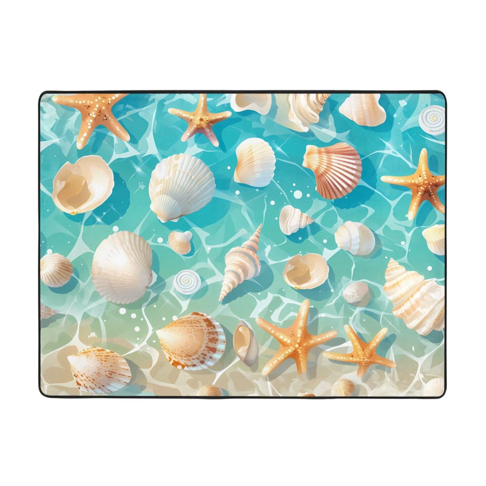 Tapis de plage doux imprimé coquillages grand format 160x121cm résistant usure