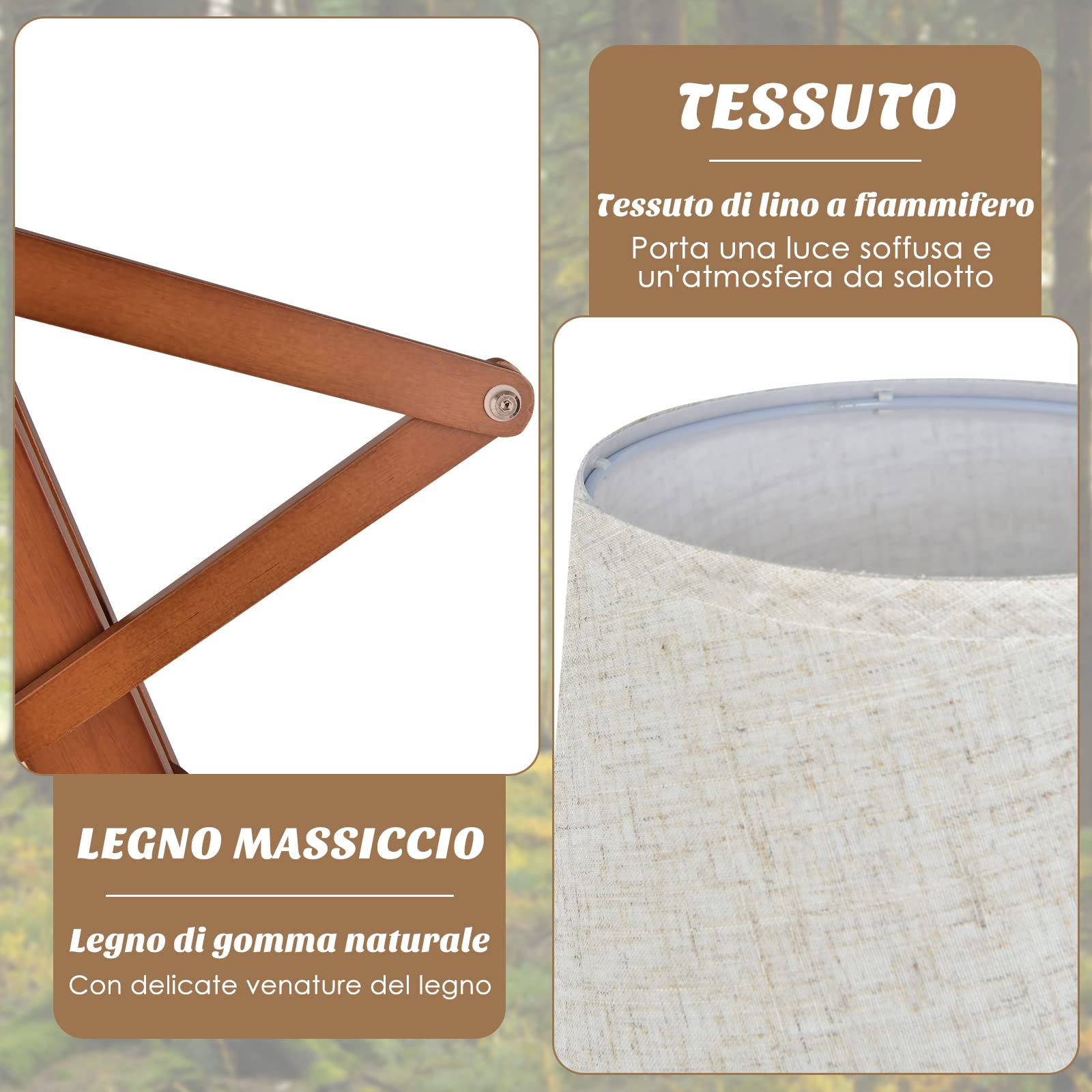 COSTWAY Lampada da Terra in Legno, Piantana Umanoide Decorativa ad Angolo con Articolazioni Regolabili, Paralume in Tessuto e Interruttore a Pedale, Lampa a Stelo da Salotto e Camera da Letto