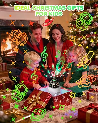 Miniatura 6 de Proyector de luz nocturna de cohete para niños, juguetes con música y películas, regalos de cumpleaños y Navidad, luces nocturnas con rotación de