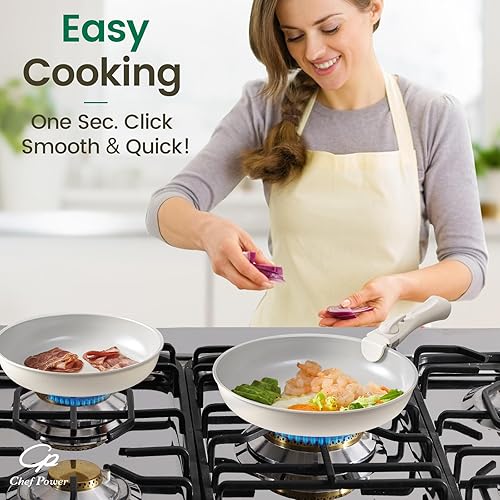 Miniatura 7 de Chef Power Juego de ollas y sartenes antiadherentes de cerámica de 19 piezas con mango desmontable, juego de utensilios de cocina aptos