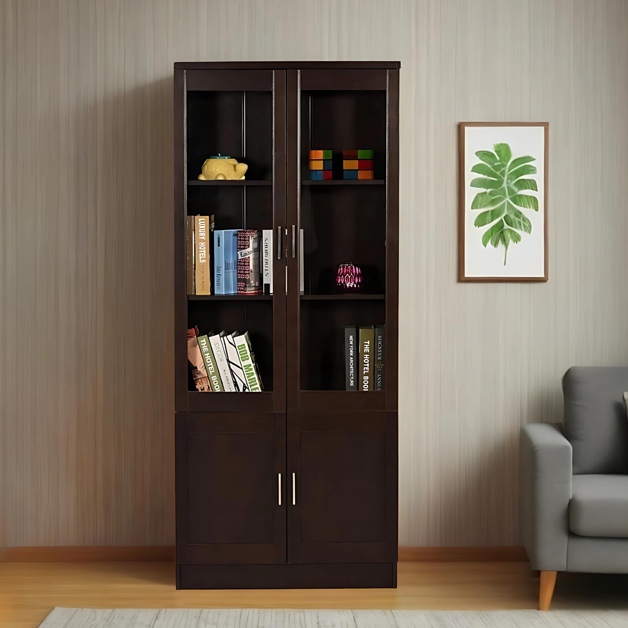 CASPIAN 2 Door Multipurpose Wooden Cabinet (Brown) | Glass Door