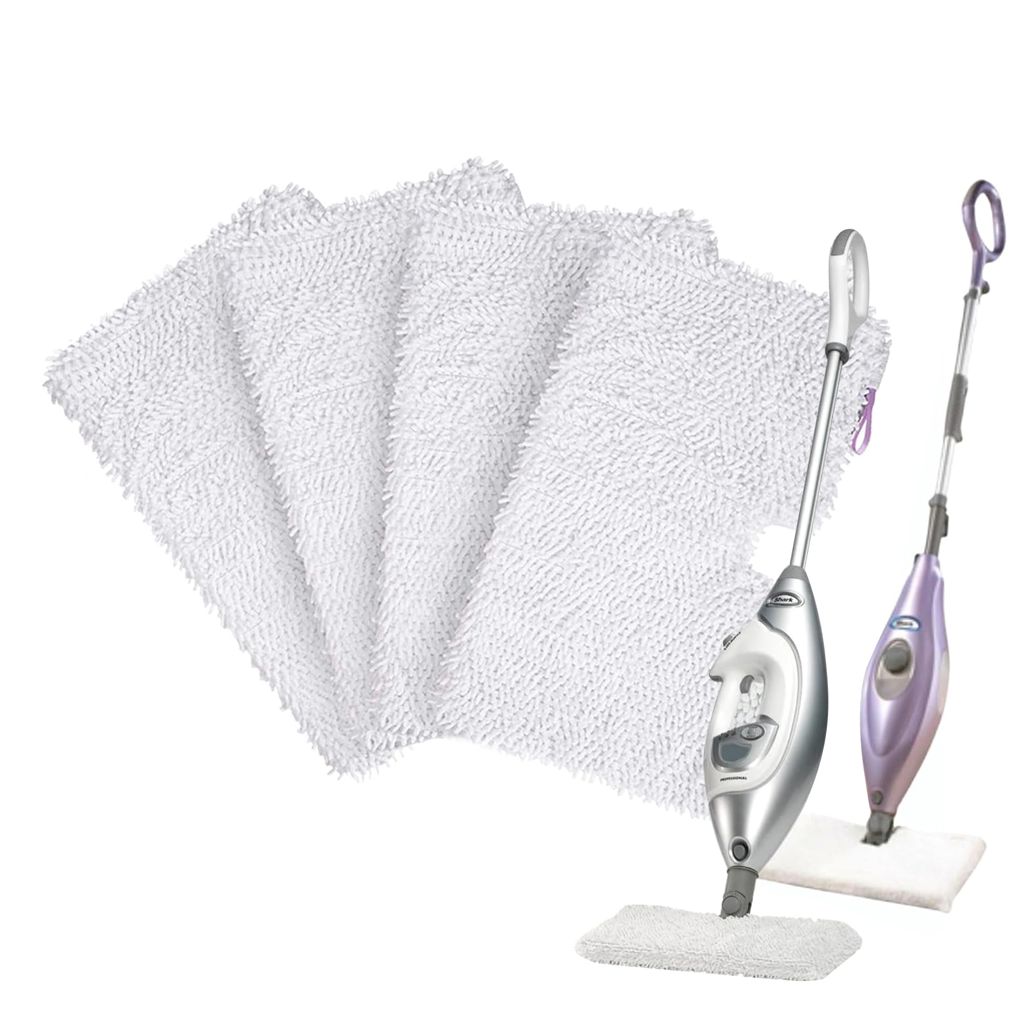 Magicmops 4 Pack Microfiber Steam Pocket Mop Pads Compatible for Shark Euro Pro Mop Head S3500 Series,S3501,S3601,S3550,S3901,S3801,SE450,S3801CO, S3601D,SE450,Machine Washable, Reusable -White