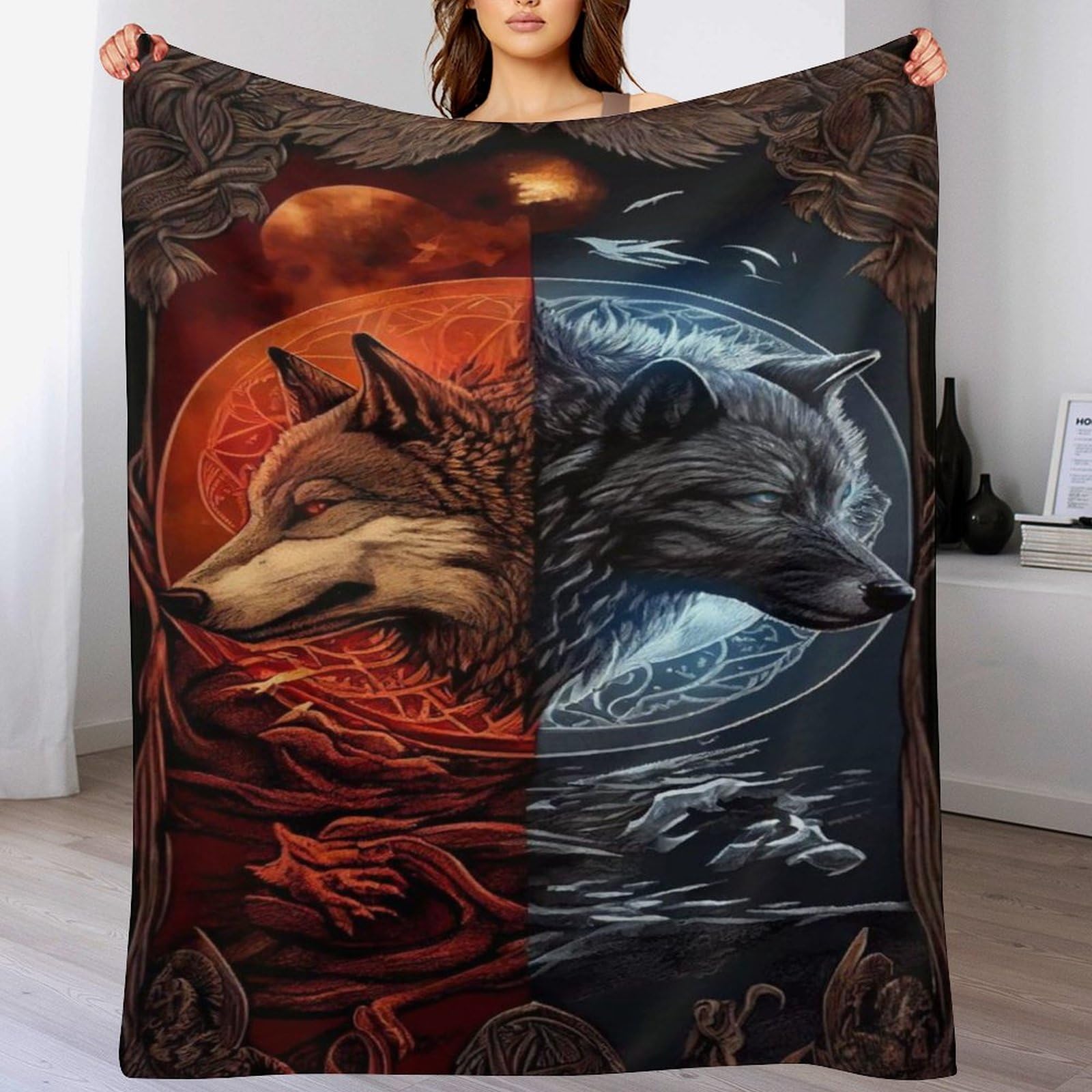 Manta de franela de lobo de 180x200 cm cálida para cama y sofá